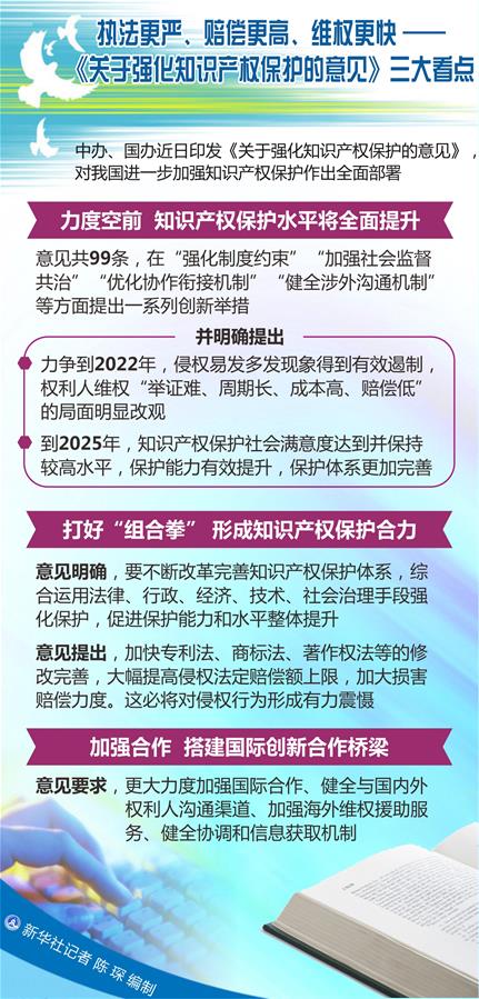 （圖表）[新華調(diào)查]執(zhí)法更嚴(yán)、賠償更高、維權(quán)更快——《關(guān)于強(qiáng)化知識(shí)產(chǎn)權(quán)保護(hù)的意見》三大看點(diǎn)